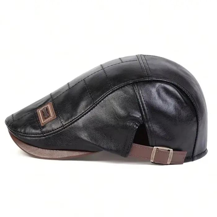 Casquettes de gavroche rétro en cuir PU pour hommes
