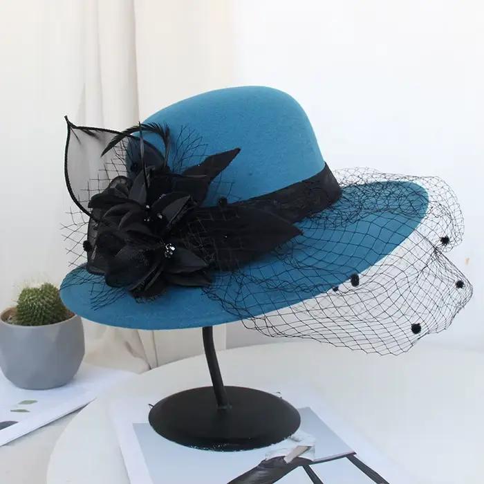 Chapeau en Laine &agrave; Grands Bords Hepburn pour Femmes Occasions Sp&eacute;ciales Blanc Gris Gris Fonc&eacute; Jaune Rouge Vert Arm&eacute;e Noir Vert