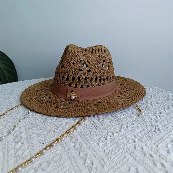 Chapeau de paille à fleurs Malan blanches
