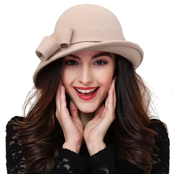 Chapeau d'hiver pour femmes des années 1920 Gatsby Style fleur chaud laine Fedora casquette