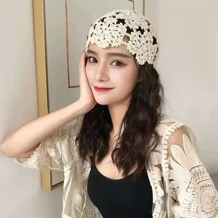 Chapeau tricoté ajouré respirant en dentelle