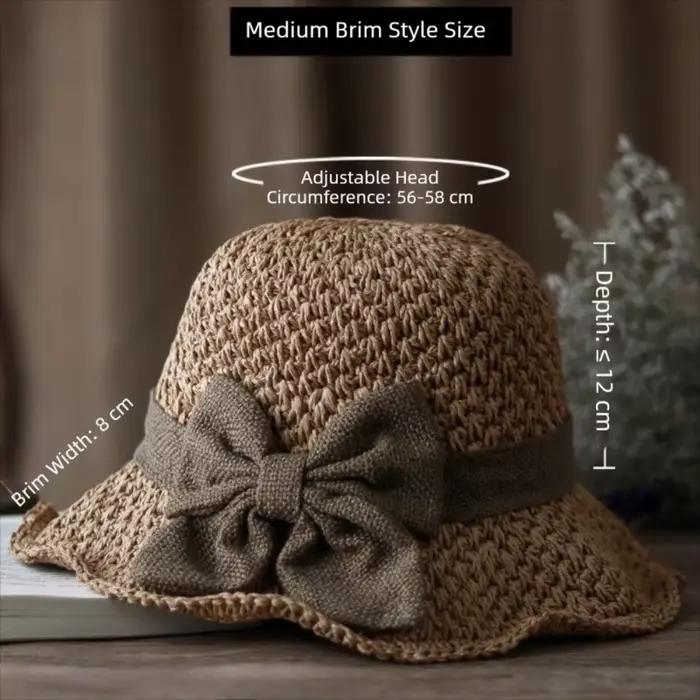 Chapeau de paille tressé vintage respirant avec nœud