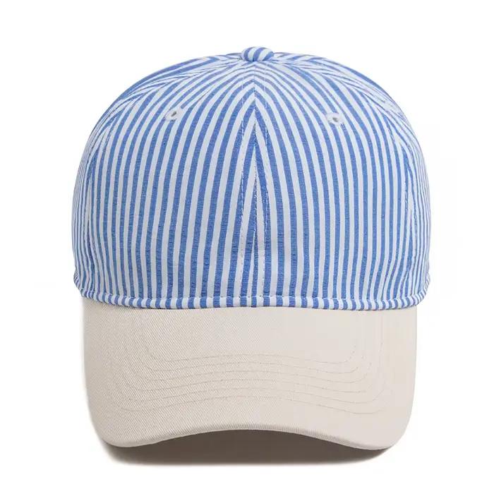 Casquette de baseball rayée unisexe beige vintage à visière souple