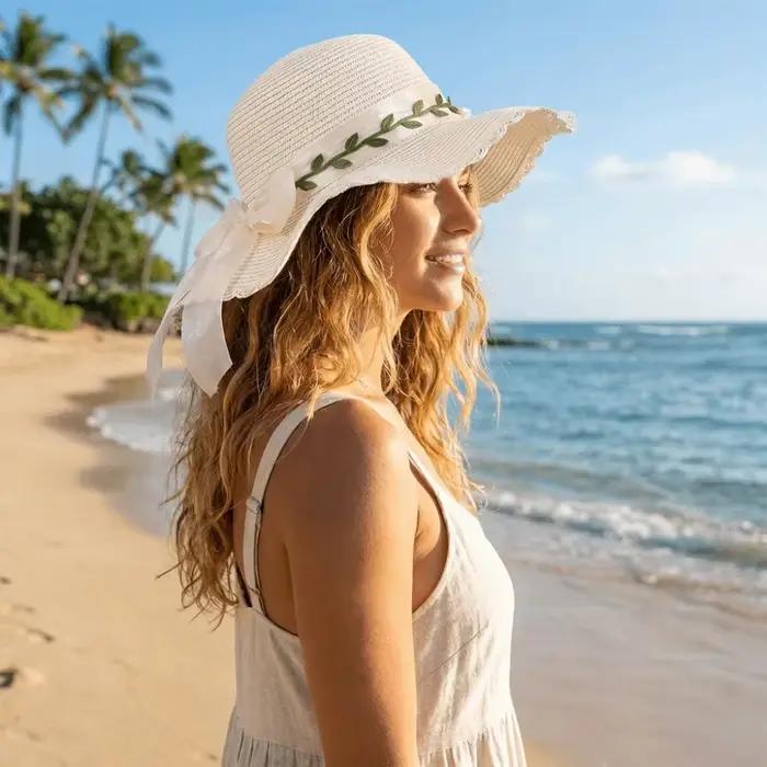 Chapeau de paille décontracté coloré à nœud