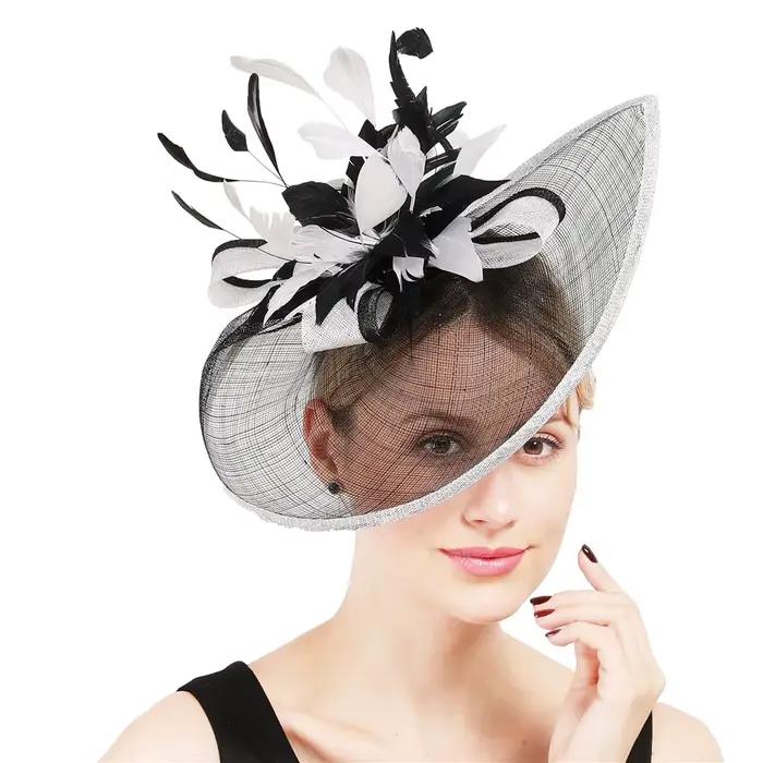 Sinamay-Chapeaux Fascinateur Élégants avec Plumes et Fleurs