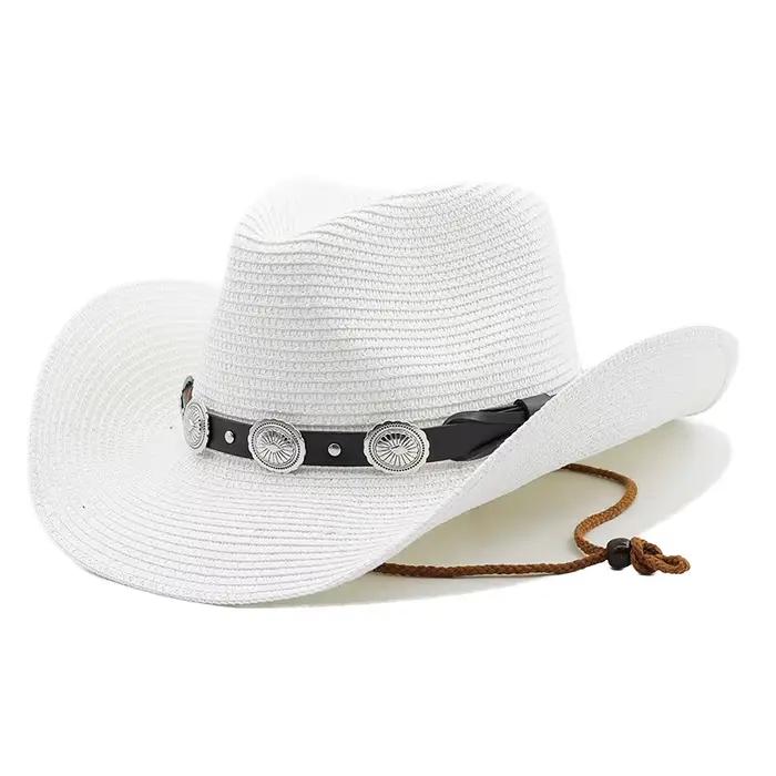 Chapeau de Cowboy occidental en paille pour hommes et femmes