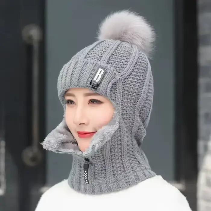 Chapeau tricoté en laine coupe-vent pour femmes