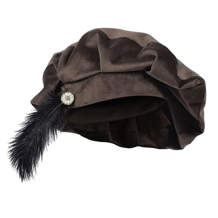Béret unisexe médiéval avec plume