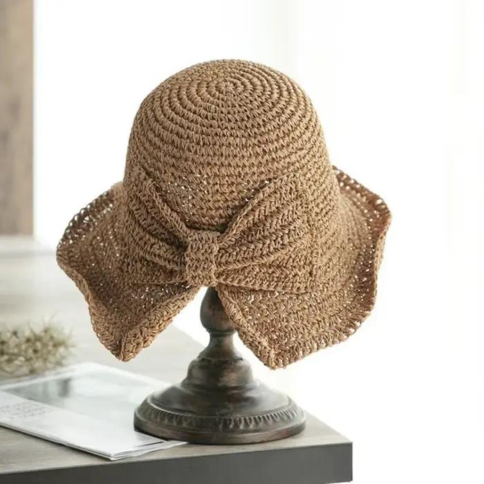 Chapeau de paille femme nœud papillon Crochet été bassin