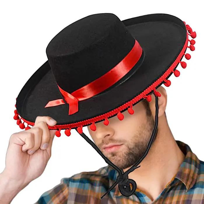 Chapeau de style espagnol doux Sombrero casquettes traditionnel Halloween Zoro fuzz ball mexicain