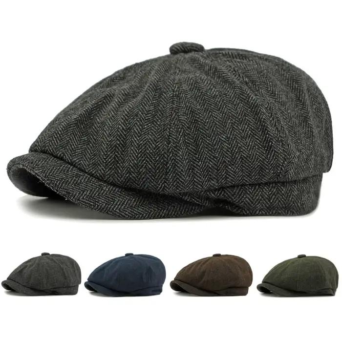 Bérets pour hommes femmes Vintage rayé laine béret chapeau mâle femme octogonale