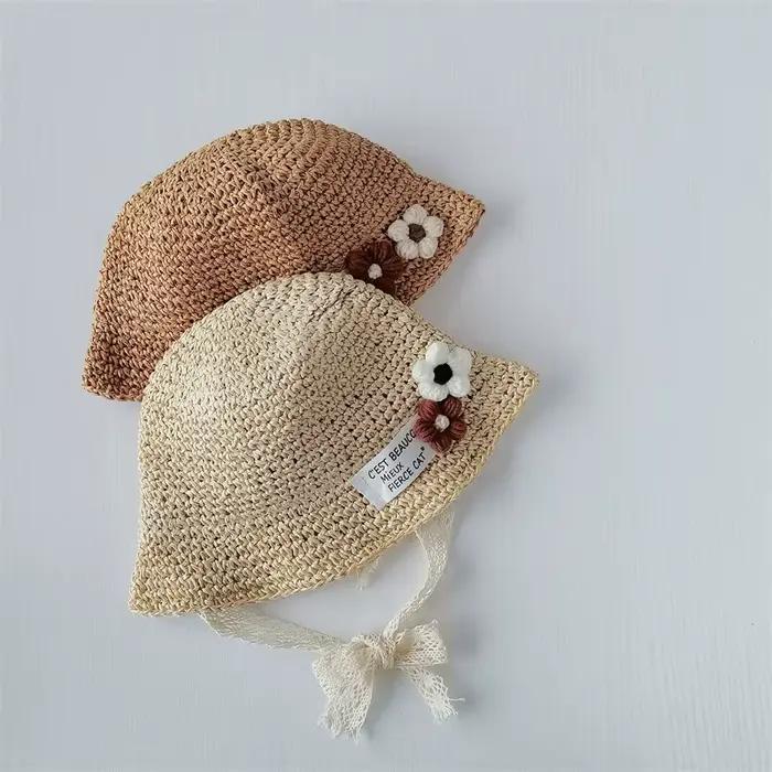 Chapeau de paille à fleurs pour bébé fille