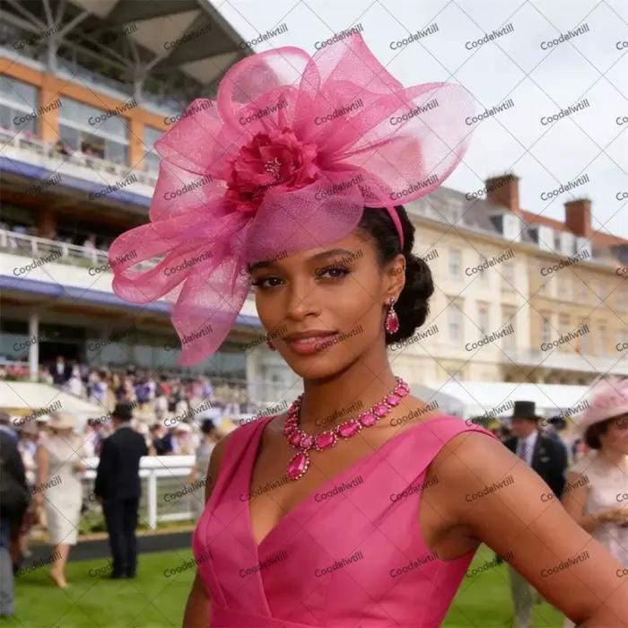 Chapeau de mariage fascinateur à fleurs vert foncé pour dîners de fête couvre-chef d'église pour dames casquette de chapellerie Royal Ascot occassions spéciales