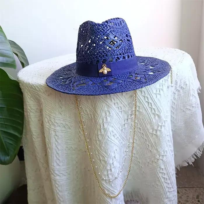 Chapeau de paille d'été pour femmes et hommes unisexe, protection solaire, style sportif chic, usage plage et soirée, cadeau occasionnel