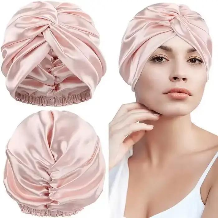 100 Bonnets Turban en soie de mûrier pour femmes bonnet de nuit torsadé 19 Momme