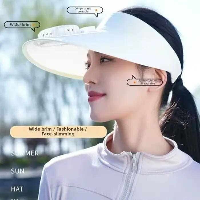 Chapeau de soleil portable pour femme avec ventilateur USB rechargeable