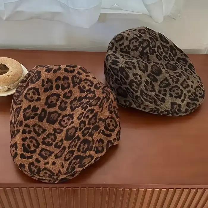 Chapeau avant en daim imprimé léopard pour hommes et femmes