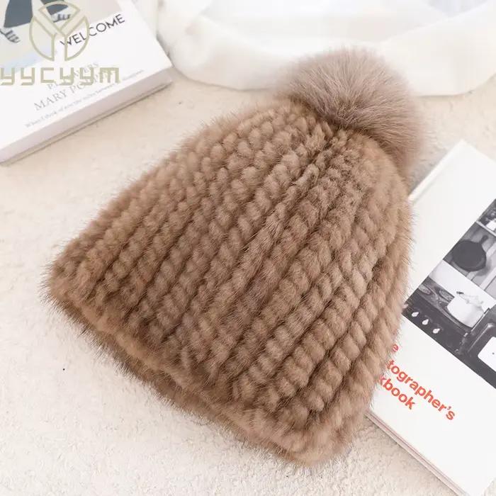 Chapeau de fourrure de vison et renard pour femme hiver chaleureux et élégant style sportif occasions décontractées