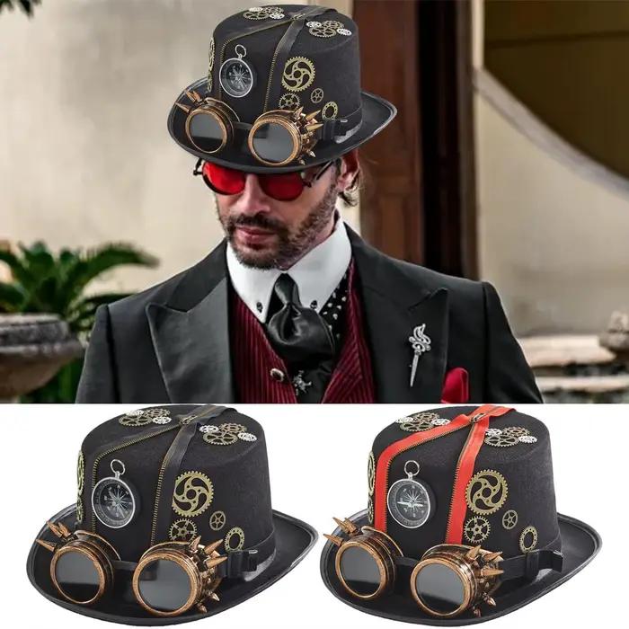 Chapeau steampunk gothique avec lunettes amovibles pour hommes, occasion Halloween et soirées thématiques