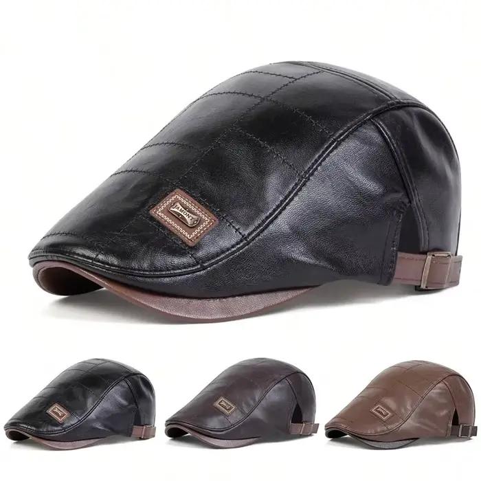Casquettes de gavroche rétro en cuir PU pour hommes