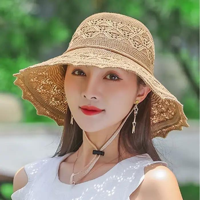 Chapeau de soleil pliable à large bord pour femme
