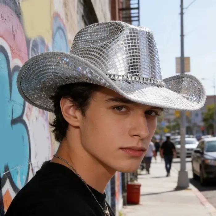 Casquette Cowboy à thème Disco avec paillettes brillantes chapeau de cowboy pour événement Cosplay et fête polyvalent pour homme et femme occasions spéciales