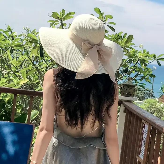 Chapeau pliable en paille pour femme