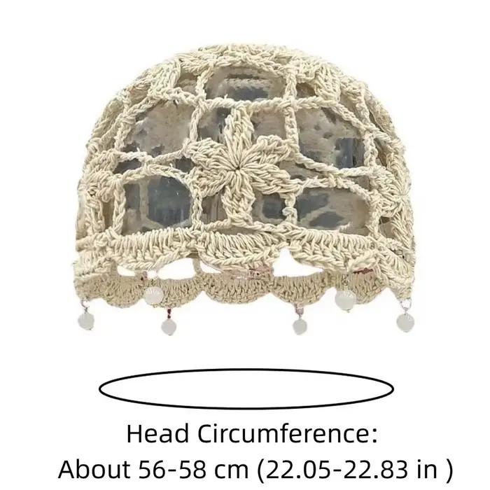 Bonnet tricoté à la main style bohème avec fleur au crochet pour femmes, accessoire vestimentaire ajouré, polyvalent toute l'année, pour sorties quotidiennes et événements spéciaux