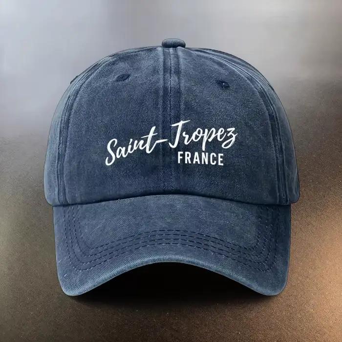 Casquette St. Tropez Imprimé Français Délavé Protection UV Accessoire Mode Tendance Pour Couples Sorties Quotidiennes Occasions Spéciales