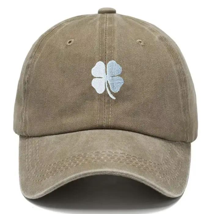 Casquette de Baseball en coton lavé avec broderie Lucky Clover