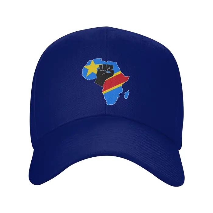 Casquette de baseball avec drapeau de la République démocratique du Congo sur carte d'Afrique, polyester imprimé, réglable, pour hommes et femmes, quatre saisons, style sport, occassions spéciales et décontractées