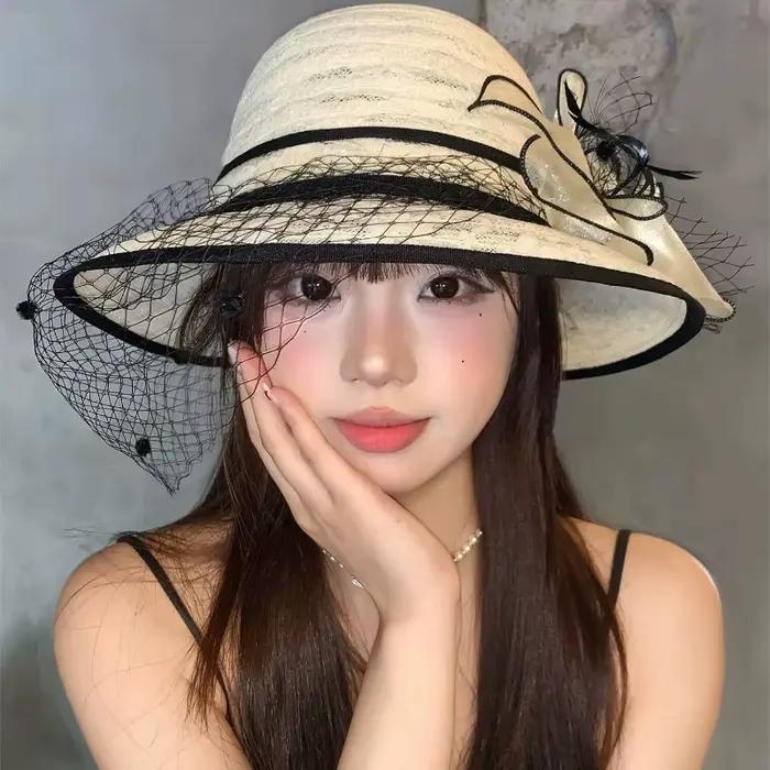Chapeaux Bob en Dentelle Française Vintage pour Femmes Style Britanique Élégants à Fleurs Occasions Spéciales Plages Cérémonies Eglise