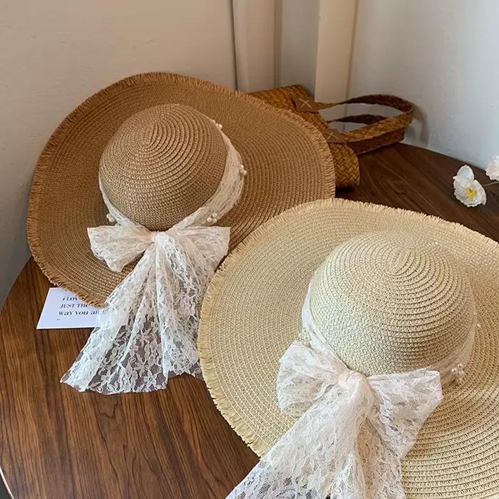 Chapeau de soleil en dentelle à nœud pour femme