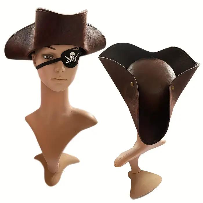 Capitaine Pirate des Caraïbes Chapeau tricorne en cuir marron Unisexe Cowboy CosplayParty Costume