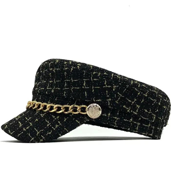 Casquettes Newsboy à carreaux en tweed pour femmes