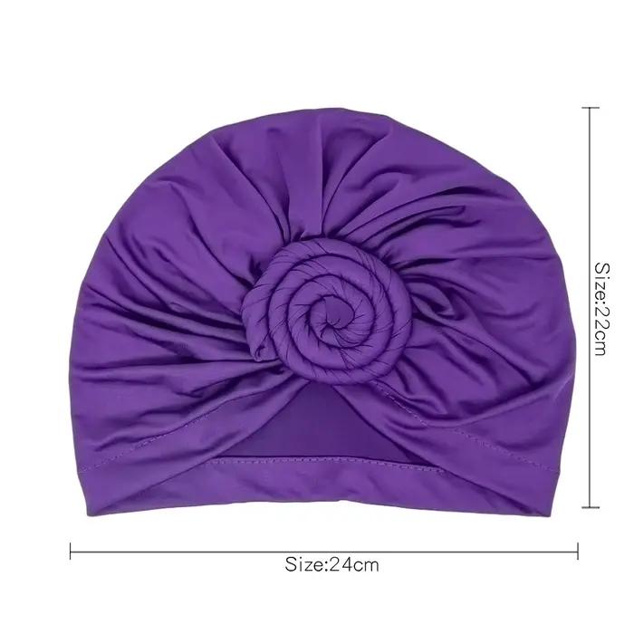 Femmes Turban haut noeud fleur décor bandeau musulman dames couverture de cheveux bonnet coiffe de tête couleur unie inde chapeau accessoires