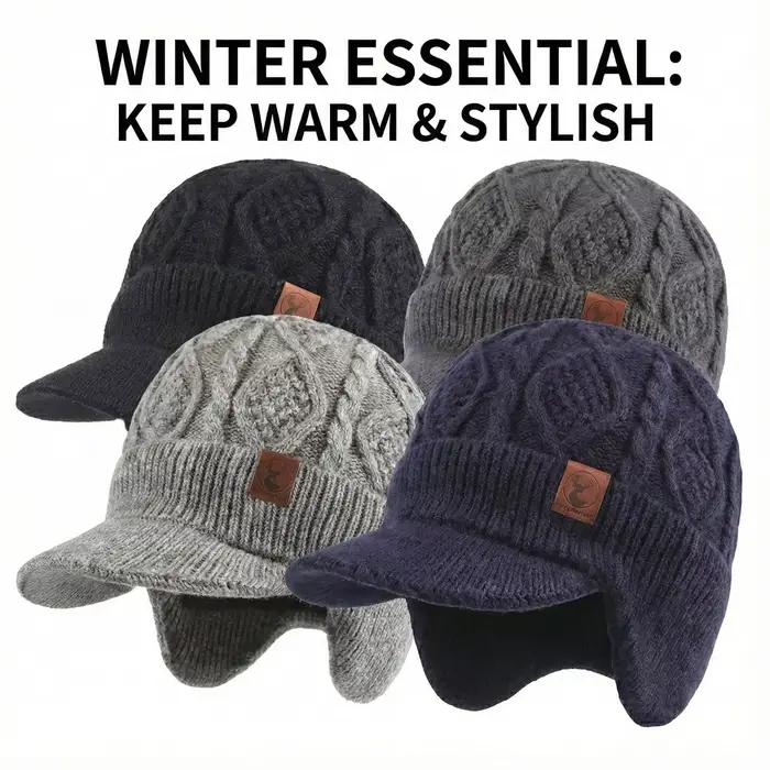 SUPER chaud hiver bonnet chapeau hommes femmes épais polaire doublé casquette avec oreillettes visière bord extérieur