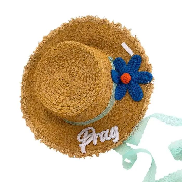 Chapeau paille en papier tissé à main 39BB avec motifs floraux