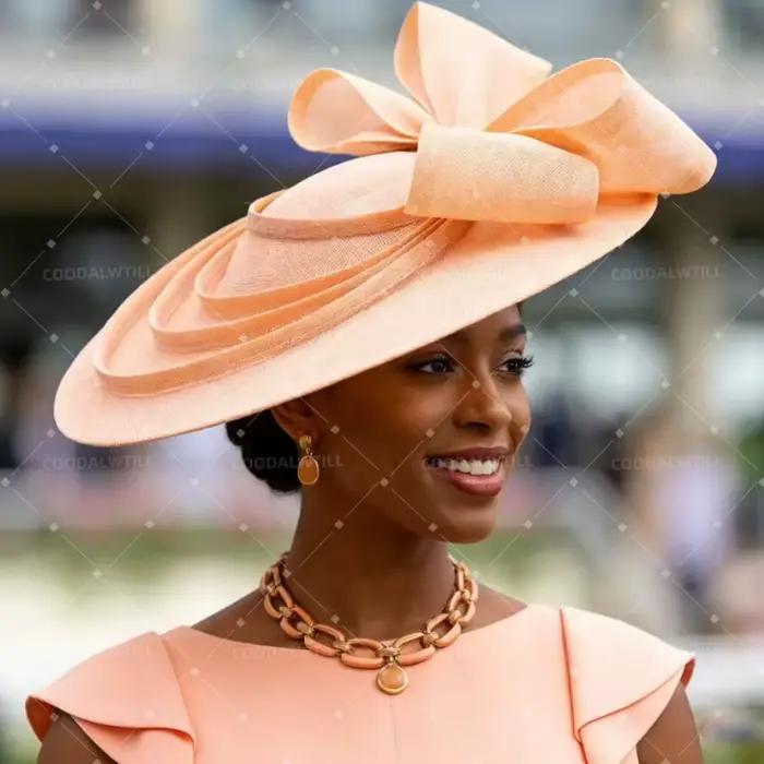 Grand chapeau fascinateur Royal Ascot avec nœud, accessoire de cheveux pour femme, chapeau de mariage, chapeau de mode, chapeau de performance, chapeau pour toutes les saisons