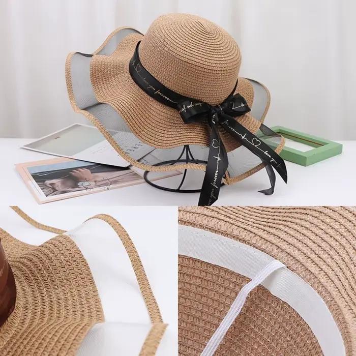 Chapeau de paille pliable avec nœud et ruban tressé