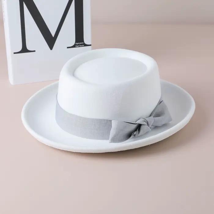 Chapeau d'hiver en feutre de laine avec nœud, rétro britannique, bord roulé, haut plat, Fedora pour tenue quotidienne, accessoire de mode
