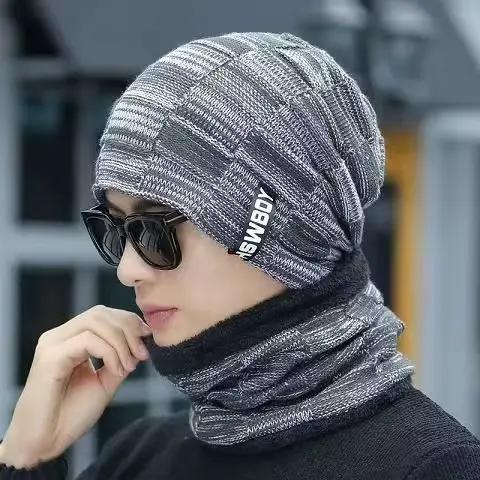 Cache-cou tricoté chapeau écharpe ensemble fourrure laine doublure épais chaud tricot bonnets cagoule