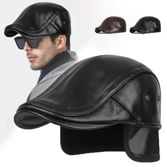 Casquettes de journal en cuir rétro pour hommes
