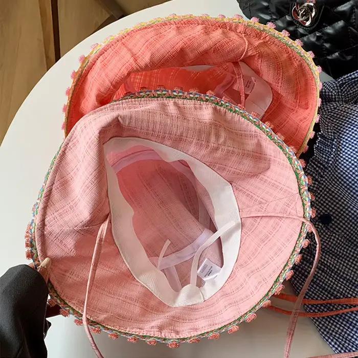 Chapeau de pêcheur pour femmes chapeaux à fleurs douces avec corde coupe vent protection solaire extérieure seau automne voyage printemps