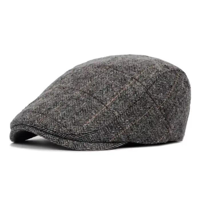 Chapeaux pour hommes automne hiver Style occidental britannique bérets rayés casquettes laine chaude avancée plat