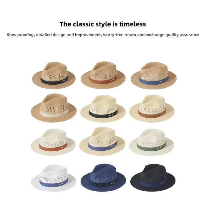 Chapeau de paille Panama solide protection solaire pour femmes printemps été ocassions décontractées diverses couleurs