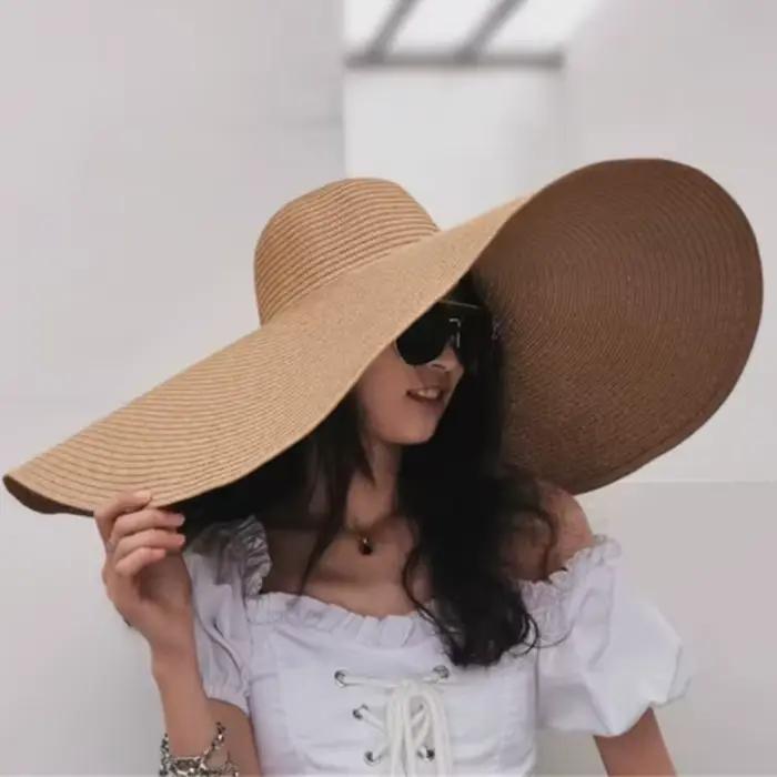 Chapeau de paille souple pliable à large bord de 25cm pour femmes et filles