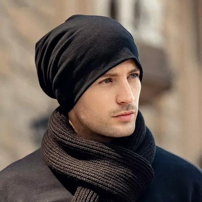 Nouveau couleur unie Baggy Slouchy bonnets chapeau pour homme mâle automne printemps Hip Hop doux oreille plus chaud Skullcaps extérieur coupe-vent Bonnet
