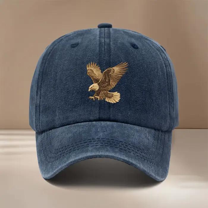C'est une casquette de baseball tendance et minimaliste avec un motif d'aigle marron