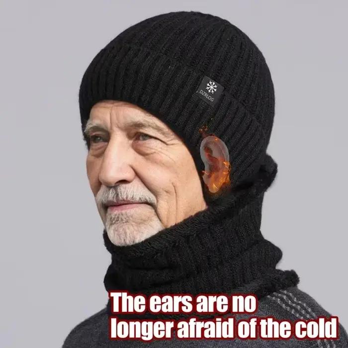 Chapeau tricoté d'hiver pour hommes en plein air avec capuche d'oreille chaude en velours